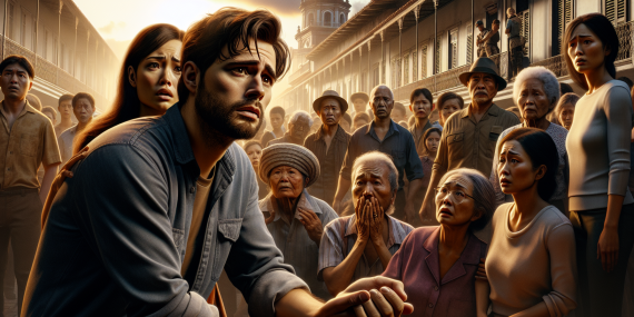 Fotografía realista de un grupo diverso de personas en un entorno urbano latinoamericano, mostrando una conversación llena de emociones. En el primer plano, un hombre con expresión de desesperación mira al horizonte, mientras una mujer a su lado, con expresión de preocupación, le toma la mano en un gesto de apoyo. Al fondo, personas de diferentes edades y etnias miran, algunas con rostros de sorpresa, tristeza y ansiedad, reflejando la tensión del momento. La luz del atardecer resalta el contraste entre la calidez del entorno y la carga emocional de la escena, creando una atmósfera que evoca la urgencia de cuidar la salud mental. Sin texto. Estilo de periodismo amarillista.